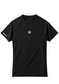 Kids black short sleeve compression shirt.