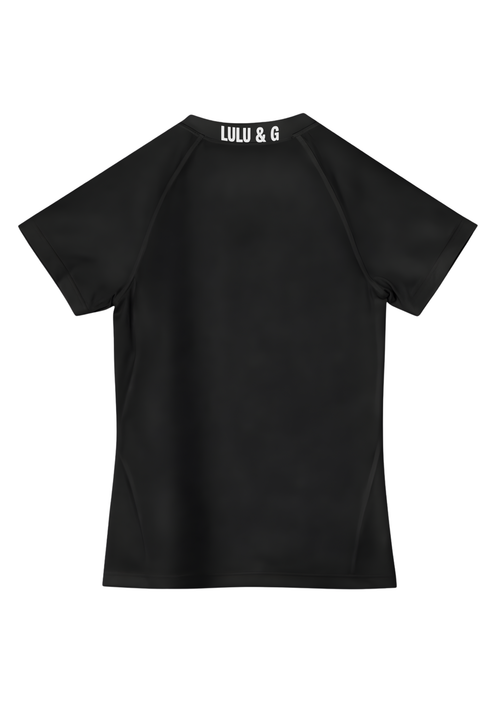 Kids black short sleeve compression shirt.